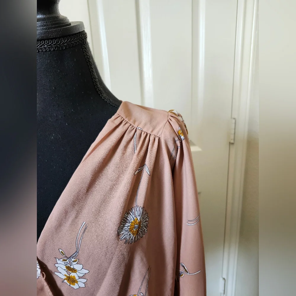 Astr Blush Floral Wrap Bodysuit Long Sleeve S